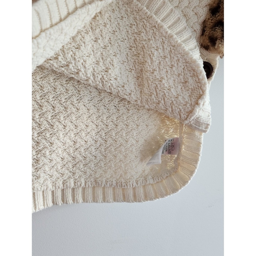 Aspen Kids Poncho Kids Size M 5-6 Cream Leopard Trim Faux Fur Cable Knit Cozy - Picture 8 of 10